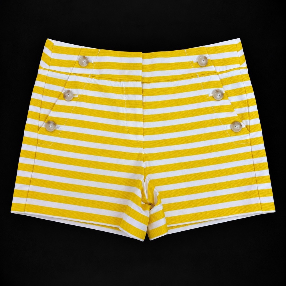 Ann Taylor LOFT Riviera Shorts Womens 4 Yellow White Stripe Sailor Button Cotton